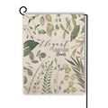 Detail of linen garden flag with watercolor eucalyptus and Elegant Greenery text - Elegant Greenery Style (Style--5)