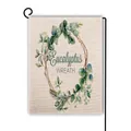 Detail of linen garden flag with watercolor eucalyptus wreath and fabric texture - Eucalyptus Wreath Style (Style--6)