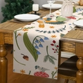 Vista dettagliata del runner da tavolo in lino con motivi di animali della foresta - Stile Foresta Campanula Fungo