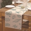 Chemin de table en lin avec coquillages et étoiles de mer turquoise sur table en bois - 33*183cm / Escargot de Mer Teal Rétro (Style--11)