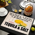 Mantel individual de lino con diseño de limón y texto Life Gives You Lemons Add Tequila - Slogan de Vida Limón Grano de Madera (Estilo-2)