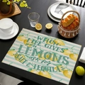 Mantel individual de lino con limones amarillos y rayas azules para decoración - Cita de Vida de Limón Raya (Estilo-3)
