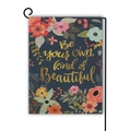 Drapeau de jardin double face en lin avec motif floral et texte inspirant sur fond bleu - Style Floral Inspirant (Style--3) / 45*30cm