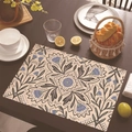 Tovaglietta in lino boho vintage con stampa floreale blu su tavolo in legno - Floreale Vintage Beige Blu Scuro (Stile-18) / 30x45cm