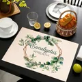 Linen placemat detail with eucalyptus leaf wreath print and decorative woven texture - Eucalyptus Wreath Style (cd-1-6) / 45cmx30cm