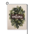 Eucalyptus leaf double-sided linen garden flag with welcome wood sign and metal stand - Welcome Wood Sign Style (Style--2)