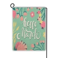 Drapeau de jardin en lin avec design floral Hello March et fond vert sur support en métal - Style Hello Mars (Style--4) / 45*30cm