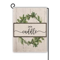 Linen garden flag with eucalyptus wreath and 'let's cuddle' text on metal hanger - Let's Cuddle Style (Style--3)