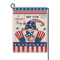 Detail of Independence Day garden flag featuring a gnome and linen fabric texture - Freedom Ring 1776 Style / 45*30cm