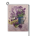 Doppelseitige Leinen-Gartenflagge mit Lavendel und CAFE des Fleurs Blumentopf-Motiv - Französischer Vintage Blumentopf