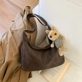 Bolso tote vintage de cuero PU marrón oscuro con un lindo colgante de conejo - Sin Colgante / Marrón