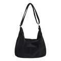 Grande borsa hobo nera minimalista con chiusura a zip e tracolla regolabile per donna - Nero