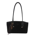 Bolso tote retro negro con estampado de leopardo, asas largas y colgante de tenis - Negro Con Colgante