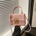 Piccola borsa rosa opaca con fibbia geometrica dorata e tracolla regolabile tenuta a mano - Borsa Singola / Rosa