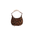 Mini bolso de media luna con estampado de leopardo, lazos marrones y encaje blanco - Estampado de leopardo marrón