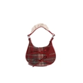 Mini bolso hobo de cuadros rojos y blancos con lazos de cuero y asa con encaje - Cuadros Rojos