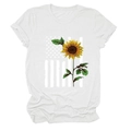 White short sleeve T-shirt with colorful sunflower and American flag stripe print - White