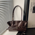Grand sac cabas en cuir marron minimaliste avec sangles à boucle pour le shopping quotidien - Marron