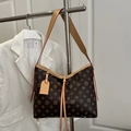 Borsa tote vintage marrone con stampa geometrica e spalline in pelle marrone chiaro - Marrone
