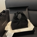 Schicke schwarze Handtasche mit Leopardenmuster, gedrehtem Griff und Geschenkbox - Schwarz