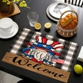 Dettaglio tovaglietta Gnomo Giorno dell'Indipendenza con quadri neri e bianchi e scritta Welcome - Stile Welcome Gnomo a Quadretti (Stile-8)