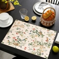 Tovaglietta in lino con motivi vintage di fiori, uccelli e conigli per la tavola - Stile Coniglio Di Bosco (cd-1-2)