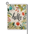 Double-sided linen garden flag featuring floral hello design on a metal stand - Hello Floral Style (Style--8) / 45*30cm