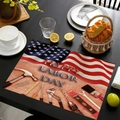 Detail of Happy Labor Day linen placemat with flag and tools on a black dining table - 45*30cm / Labor Day Tool Style (Style-5)
