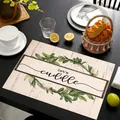 Linen placemat with 'let's cuddle' lettering and green leaf pattern for home decor - Lets Cuddle Style (cd-1-3) / 45cmx30cm