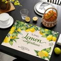 Tovaglietta in lino con limoni ad acquerello e foglie verdi su tavolo in legno scuro - Composizioni di Limone Acquerello (Stile-9)