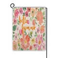 Double-sided linen garden flag featuring floral watercolor art and Hello Summer text - Watercolor Hello Summer Style (Style--9) / 45*30cm