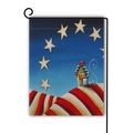 Bandiera da giardino in lino fronte-retro con casa stellata e motivo bandiera USA - Stile Collina Strisce Cielo Stellato (1) / 45*30cm