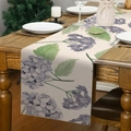 Runner da tavola in lino con stampa floreale di ortensie blu-viola su fondo crema - Stile Griglia Fine Lavanda Ortensia / 45x30cm