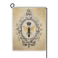Detail of vintage bee garden flag with crown design and black metal hanging stand - Baroque Bee Crown (7)