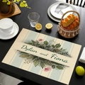 Linen placemat with blue stripes, floral patterns, and custom Dylan and Fiona text - Striped Name Custom Style (cd-1-4) / 45cmx30cm
