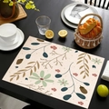 Rectangle linen placemat featuring vintage eucalyptus leaves on a creamy white base - 45x30cm / Vintage Lush Flower and Leaf Style (Style-7)