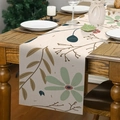 Runner da tavola in lino con motivi floreali Morandi e foglie di eucalipto su tavolo di legno - 33*183cm / Floreale Toni Morandi (Stile 7)