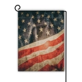 Drapeau de jardin double face en lin avec motif USA vintage et support en métal - Style Vintage Étoiles et Rayures