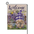 Bandiera da giardino con lavanda e gnomo e scritta Welcome per decorazione esterna patio - Gnomo Pastorale Welcome