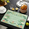 Muntgroene linnen placemat met roze tulpen en decoratieve bloemenprint voor tafel - 45x30cm / Tulp Happily Ever After Patroon (Stijl-7)