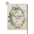Eucalyptus leaf double-sided linen garden flag with Scandy Home logo and metal stand - SCANDY Home Floral Style (Style--11)