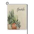 Double-sided garden flag with green plants, flourish art print, and black metal stand - Plant Art Flourish (2)