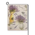 Bandiera da giardino lavanda bifacciale con annaffiatoio giallo rustico e farfalla - Brocca di Lavanda di Provenza
