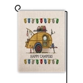 Drapeau de jardin en lin avec camping-car jaune et guirlande hiboux Happy Campers - Camping-car Larme Jaune (1)