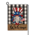 Patriotic Independence Day gnome garden flag with metal stand and welcome text - Plaid Welcome Gnome Style / 45*30cm