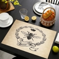 Linen placemat with Queen Bee print and crown detail on dark wooden dining table - Queen Bee Olive Branch Style (款式-9) / 45*30cm