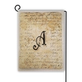 Vintage linen garden flag with letter A design and black metal hanging stand - Style A / 45*30cm