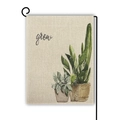 Double sided garden flag featuring green potted plants and grow text with black metal stand - Three Potted Plants Grow (3)