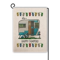 Drapeau de jardin en lin avec camping-car bleu vintage et texte Happy Campers - Camping-car Vintage Bleu Argent (2)