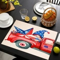 Linen placemat featuring patriotic gnome and red truck design for Independence Day table decor - Red Pickup Truck and Gnome Style (Style-4)